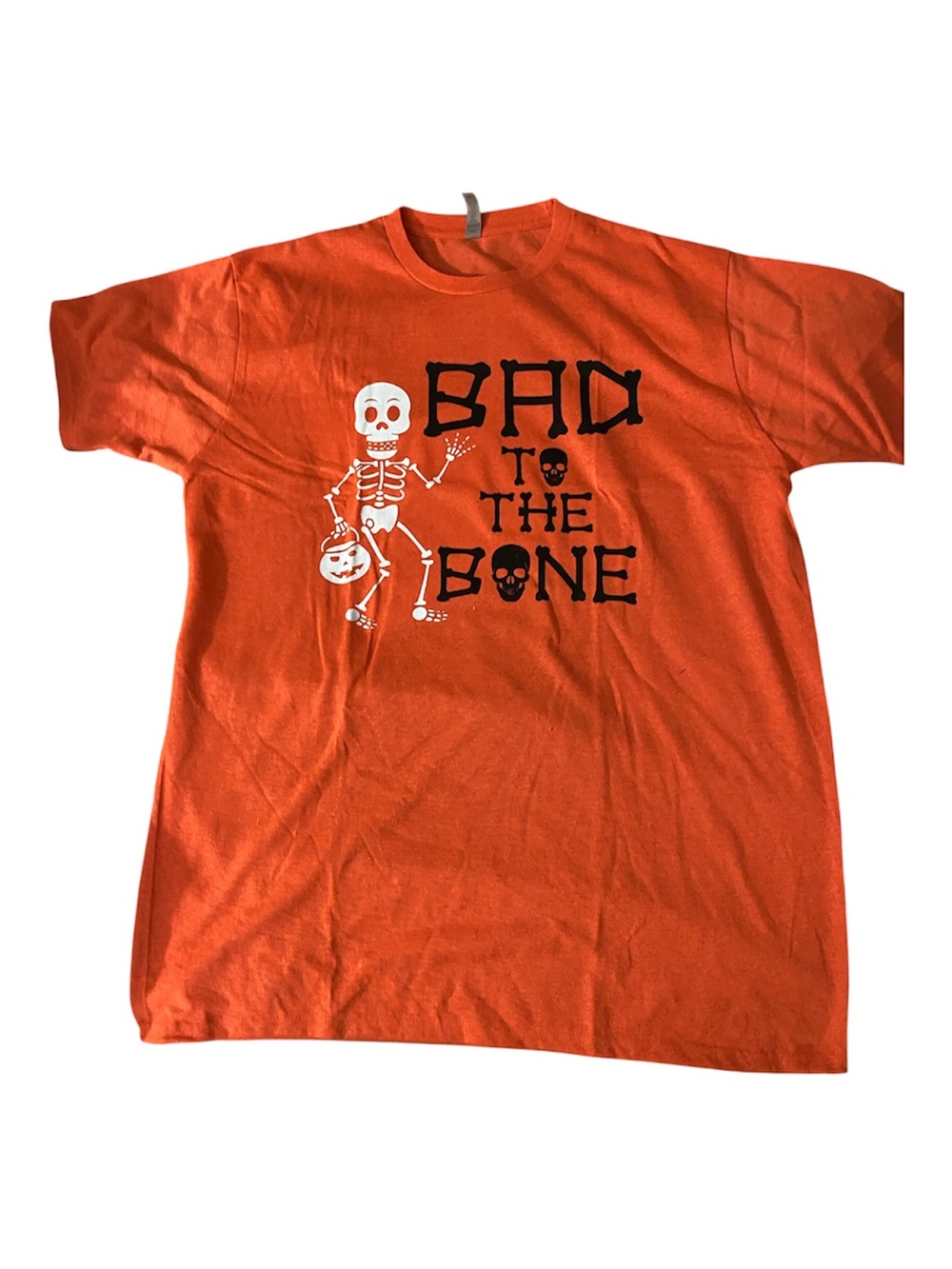 Orange 'Bad to the Bone' Halloween Graphic Tee - Men Size XL